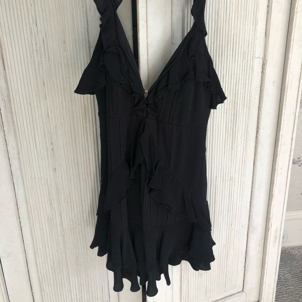 For love and lemons black ruffled low v dress